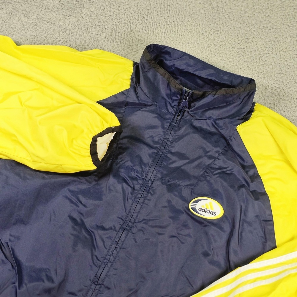Vintage Adidas Jacket Mens XL Navy Yellow Colorblock Full Zip Windbreaker 90s